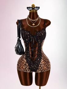 Amplova Women's Sexy Mini Lace Jumpsuit - Brown - View 1