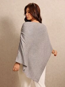 Elaquor Plus Size Women's Solid Color Cowl Neck Batwing Sleeve Loose Pullover Sweater - Khaki - View 2