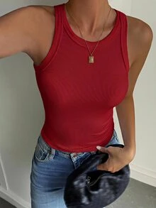 Livesso 秋冬季休季修身優雅素色女款背心 - 紅色 - 查看 5