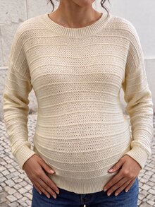 Momance Maternity Solid Color Drop Shoulder Long Sleeve Sweater With Bow Back Decor Photoshoot Formal White Fall And Winter Maternity Casual - Apricot - View 8