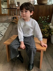 DAZY Baby Boys Plaid Loose Casual Korean Style Bottoms Fall - Grey - View 3