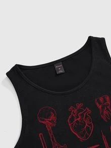 ROMWE Gothic Dark Mysterious Academy Black Skull Moth Sun Moon Star Pattern Women's Tank Top - Black - View 4