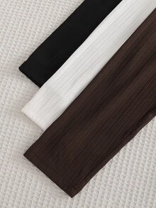 Vacaura 3件組男士青少年休閒極簡基礎紋理條紋圓領長袖T恤，多色，適合秋冬單穿或搭配夾克/背心作為內搭 - 彩色 - 查看 5