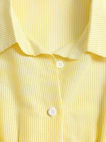 Sweetra Women's Yellow Casual Sweet Striped Collared Waist-Cinching Slim Fit Commute Long Sleeve Button-Down Blouse - Yellow - View 5