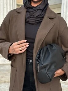 Solavon Women's Solid Color Lapel Neck Long Sleeve Casual Overcoat, Autumn/Winter - Brown - View 3