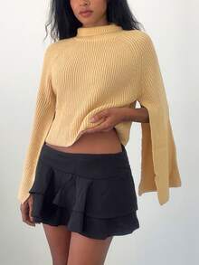Elenzga Poncho Sweater Leher Tinggi Modis dan Elegan yang Dapat Dipersonalisasi untuk Wanita - Khaki - View 1