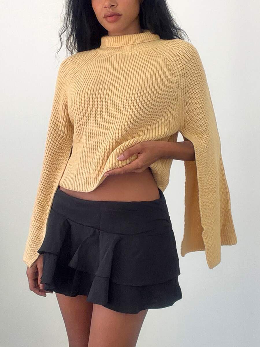 Elenzga Poncho Sweater Leher Tinggi Modis dan Elegan yang Dapat Dipersonalisasi untuk Wanita - Khaki - View 1