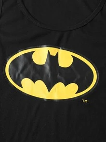 BATMAN X SHEIN 男士大尺碼圓領休閒百搭背心 - 黑色 - 查看 4
