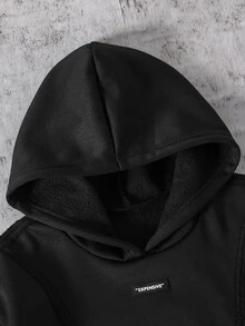 Coolqubz 青少年男孩休閒時尚針織布圓領衛衣搭配針織長褲拼接設計，時尚塑膠標籤，寬鬆版型，舒適，適合秋冬日常通勤、外出、聚會、拍照 - 黑色 - 查看 8
