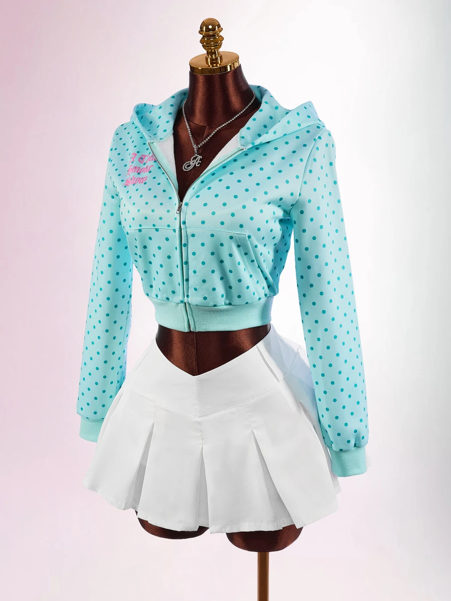 Amplova Women's Mint Blue Polka Dot Zip-Up Hooded Sweatshirt - Blue - View 1