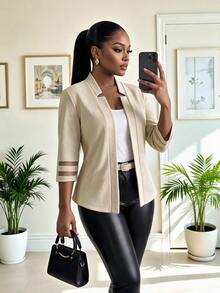 SHEIN Lady Plus Size Autumn Casual Commuter Blazer - Khaki - View 3
