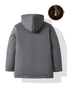 Teen Boys Quilted Ultrasonic Front Panel Patchwork Hooded Casual Padded Coat - Grey - View 2