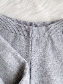 2pcs/Set Autumn/Winter Tween Girls Round Neck Fuzzy Knit Sweater And Ruffle Hem Long Pants Set - Grey - View 7