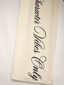 SHEIN 青少年女孩字母印花圓領長袖T恤與寬腿褲休閒2件套 - 杏色 - 查看 9