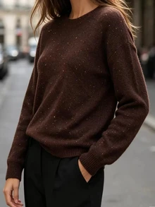 SHEIN LUNE Women's Casual Sequin Decorated Sweater, Autumn/Winter - Brown - View 3