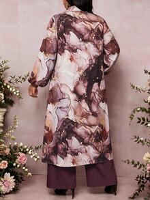 SHEIN Lady Plus Size Marble Print Shirt And Pants 2 Pieces Set - Multicolor - View 2