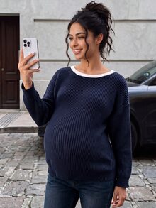 Momance Maternity Long Sleeve Fashion Sweater With Bow Decor On Back - Blue - View 4