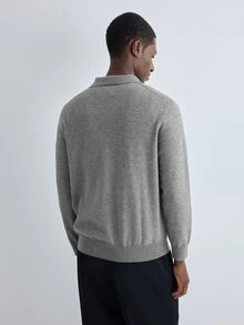 Merionis Men's Solid Color Polo Collar Long Sleeve Casual Versatile Sweater - Light Grey - View 2