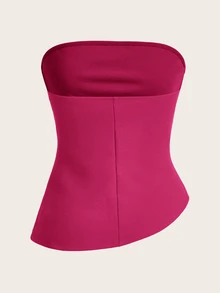 SHEIN Essnce 女款夏季優雅純色抹胸上衣 - 玫紅色 - 查看 2