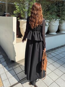 FRIFUL Women's Mesh Patchwork Pleated Casual Party Long Dress Vacation - Black - View 2