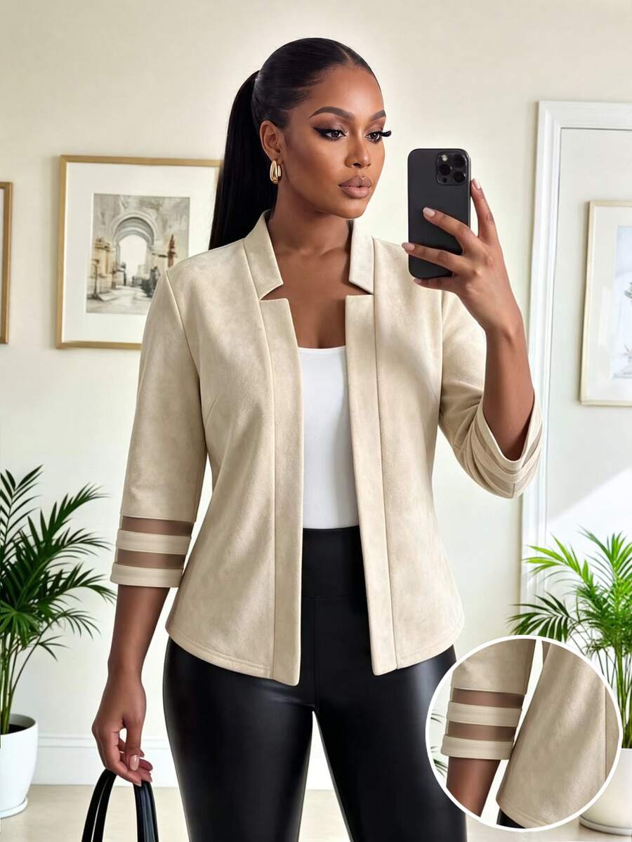 SHEIN Lady Plus Size Autumn Casual Commuter Blazer - Khaki - View 1