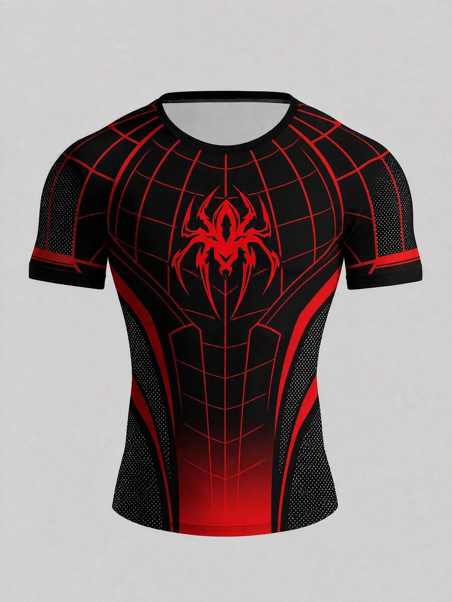 GymBeat Men's Spider Print Raglan Short Sleeve Sports T-Shirt - Multicolor - View 1