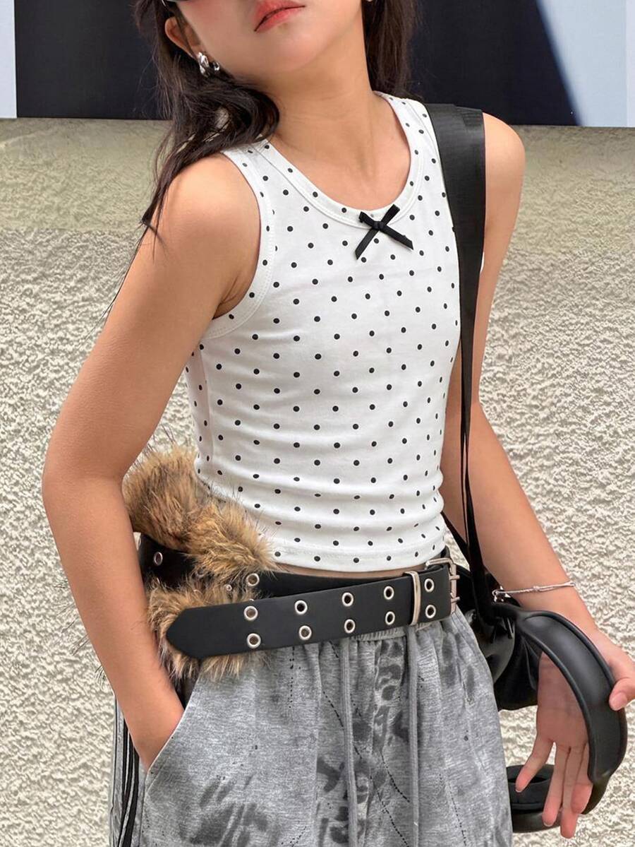 DAZY 青少年女孩圓領套頭修身基本款無袖背心上衣 - 白色 - 查看 1
