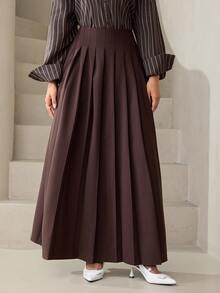 Veilorie Rok Lipit Wanita Warna Polos Pinggang Tinggi Elegan Modis - Coffee Brown - View 5