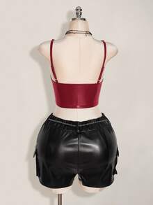 SHEIN ICON 大尺碼女款純色修身百搭休閒上衣 - 紅色 - 查看 2