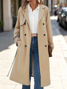 SHEIN Clasi 女款素色插肩袖長袖保暖內裡休閒風衣 - 彩色 - 查看 4