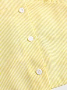Sweetra Women's Yellow Casual Sweet Striped Collared Waist-Cinching Slim Fit Commute Long Sleeve Button-Down Blouse - Yellow - View 6