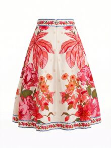 SHEIN Clasi Tropical Print Tie-Up A-Line Skirt, Suitable For Vacation, Comfortable To Wear - Multicolor - View 2