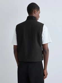 Merionis Men's Solid Color Zipper Front Casual Vest - Black - View 2