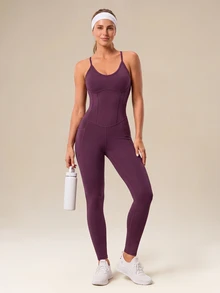 OutZeal Long-Length Removable Padded Camisole Jumpsuit - Burgundy - View 6