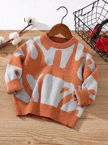 SHEIN Sweater Anak Laki-Laki Motif Blok Warna, Leher Bulat, Lengan Panjang, Kasual, Serbaguna untuk Musim Gugur - MultiWarna - View 1