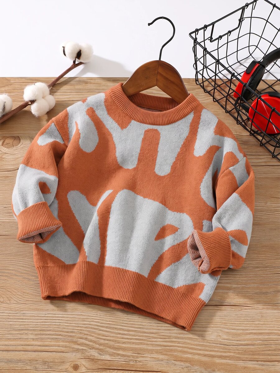 SHEIN Sweater Anak Laki-Laki Motif Blok Warna, Leher Bulat, Lengan Panjang, Kasual, Serbaguna untuk Musim Gugur - MultiWarna - View 1