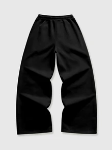 ROMWE MEN Street Life Teen Boy Cross Slogan Print Sweatpants - Black - View 2