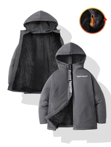 Teen Boys Quilted Ultrasonic Front Panel Patchwork Hooded Casual Padded Coat - Grey - View 1