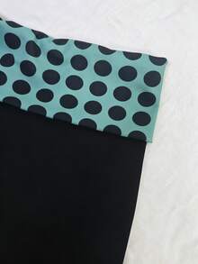IslaSuriya Plus Size Women's Patchwork Polka Dot Print Casual Straight Leg Pants - Black - View 5