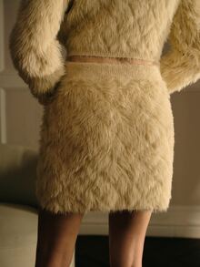 MOTF PREMIUM WOMEN'S AUTUMN/WINTER FAUX FUR KNIT SKIRT WITH BEADED RHINESTONE WAIST DECOR - Apricot - View 6