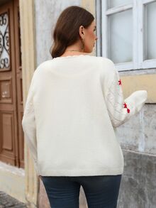 EMERY ROSE كارديجان محبوك بأكمام طويلة وزر واحد للنساء بمقاسات كبيرة مزين بزخارف زهرية ثلاثية الأبعاد - لون مشمشي - مشاهدة 2