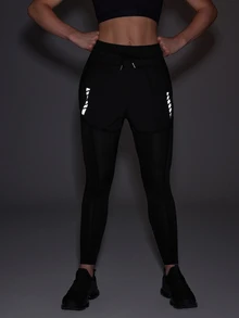 Powerista Women's All Seasons Black 2-In-1 Running Shorts With Phone Pocket Athletic Leggings Features Breathable Fabric And Reflective Patterns - Black - View 7