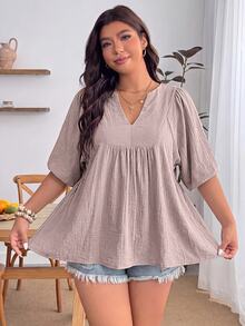 Enliva Plus Size Women's Casual Solid Color Top, Loose Crop Top, Suitable For Vacation, Afternoon Tea, Beach Cruise Vacation, City Road Trip Vacation, Bohemian Style Vacation, Music Festival, Beachwear, Easter, Beachwear, Elegant Women's Clothing, Vacation Wear, Concert Outfit, Tropical Vacation Women's Clothing, Vacation Wear, Bohemian Style Clothing - Mauve Purple - View 4