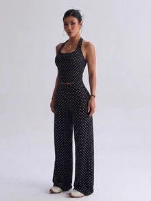 Easithlete Women's Polka Dot Yoga Sports Set - Black and White - View 4