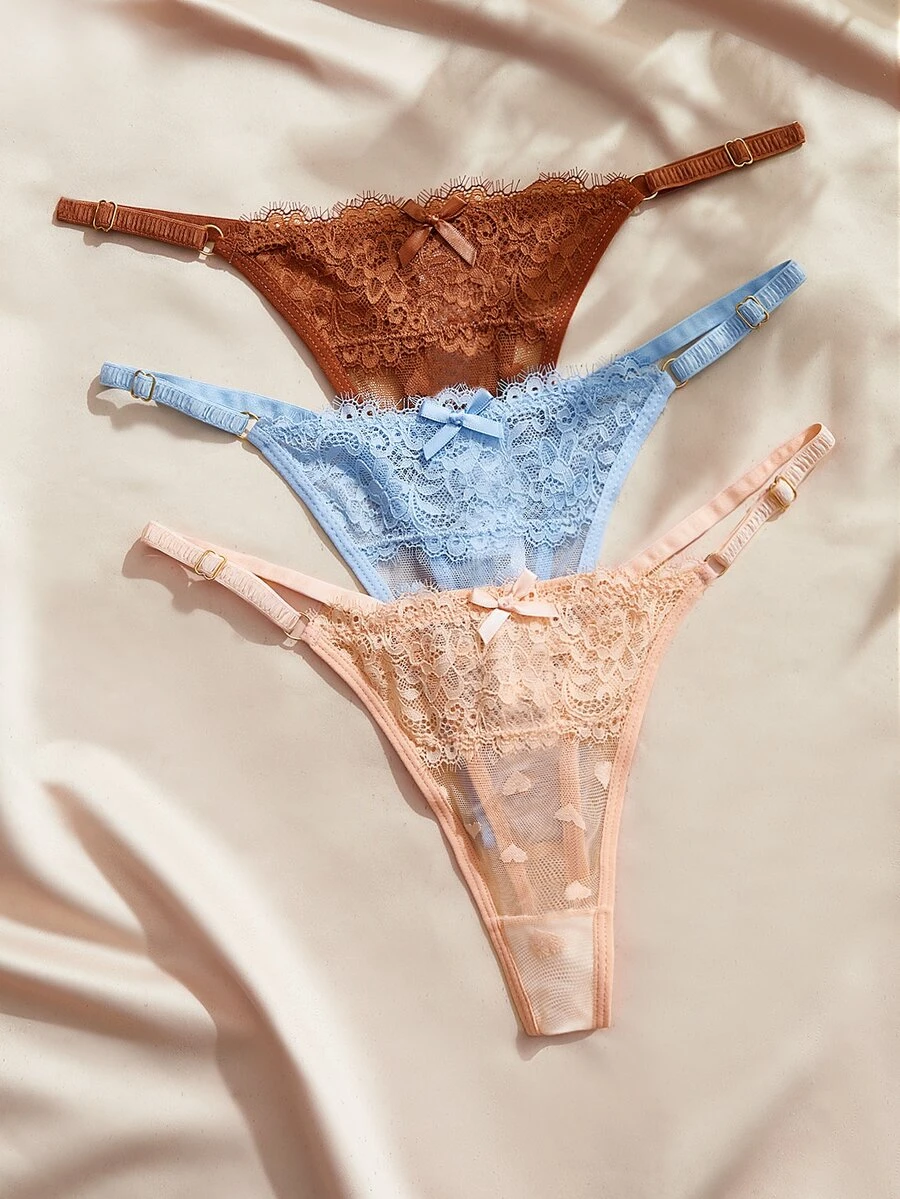 Charlaine Women's Low Waist Lace Thong Panties (3pcs/Pack) Heart Pattern Random Direction - Multicolor - View 1