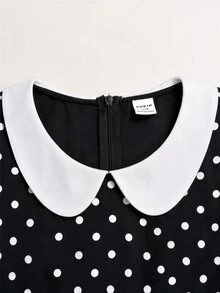 SHEIN Tween Girl Elegant Polka Dot Print Dress For Autumn/Winter - Black and White - View 4