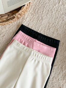 SHEIN Vintaside Kids 女嬰女童休閒針織運動風極簡修身抓絨內裡百搭日常戶外卡其米色印花慢跑運動褲 - 彩色 - 查看 7