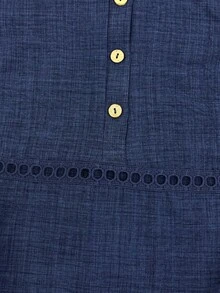 Linhara CURVE ملابس علوية نسائي جديد بأكمام طويلة باللون الأزرق، مفتوح جزئيًا من الأمام مع تصميم رقعة دانتيل مفرغة، مزين بأزرار خشبية، ملابس علوية متعددة الاستخدامات للارتداء اليومي والتنقل - الأزرق - مشاهدة 4
