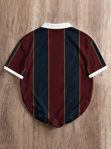 Manfinity Joysei Men's Casual College Letter Stripe Short Sleeve Polo Shirt, Formal, Old Money - Multicolor - View 2