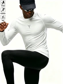 Acti Log Men's Geometric Print Raglan Long Sleeve Sports T-Shirt, Gym - White - View 1